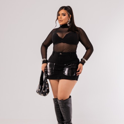 SHORT SAIA COURITE SUPER LYCRA PRETO 