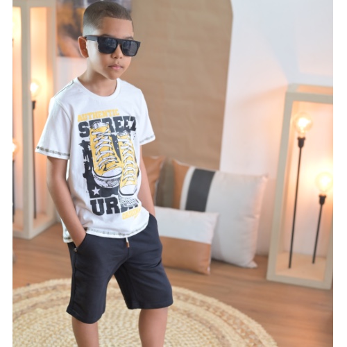 Conjunto: estampada ALL STAR off+ bermuda preta