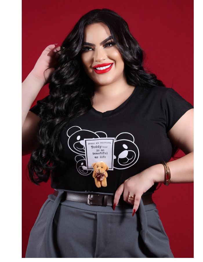 Blusa gola V c/ manga estilo muscle tee (ESTAMPAS DE URSOS VARIADAS)  