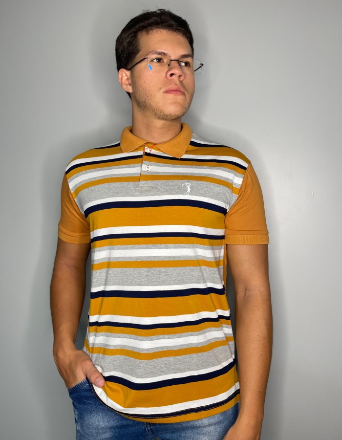 CAMISA GOLA POLO COTON LISTRADA HORIZONTAL 