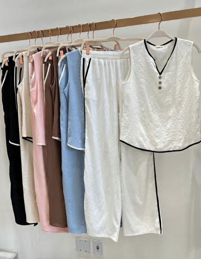 BLUSA DET. BOTÃO + CALÇA