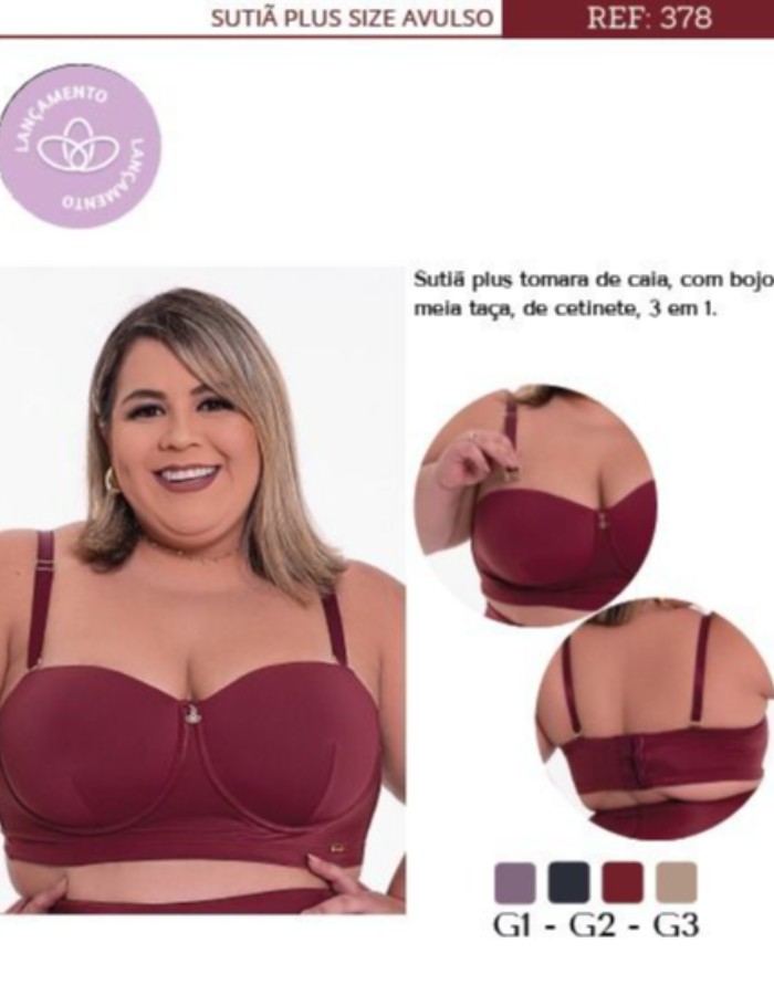 SUTIÃ PLUS SIZE MEIA TAÇA , ALÇA REMOVIVEL