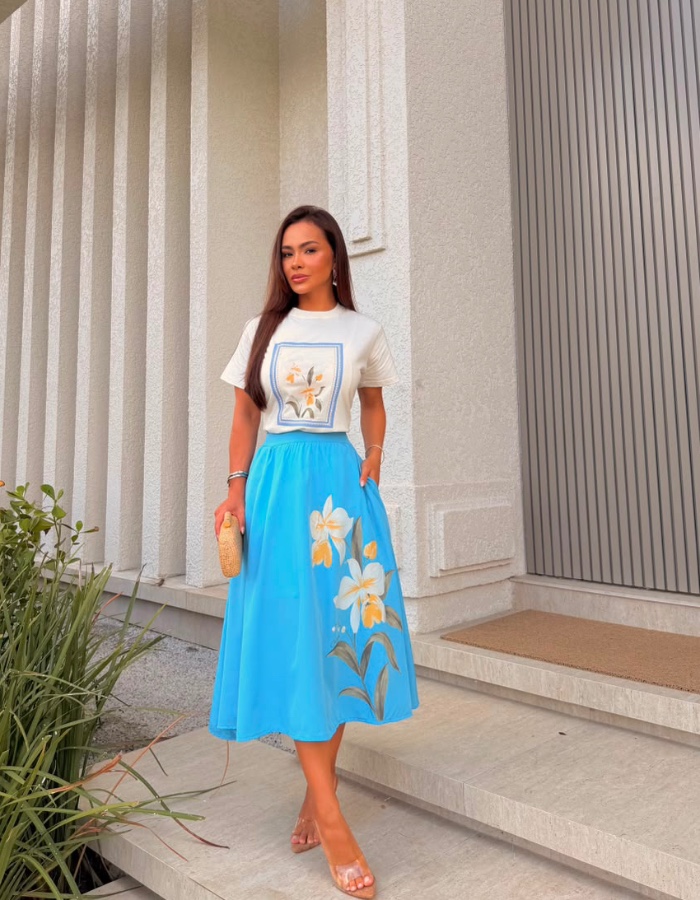 CONJUNTO TEE E SAIA MIDI