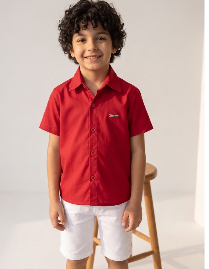 CAMISA MANGA CURTA LISA EM TRICOLINE 100% ALGODÃO