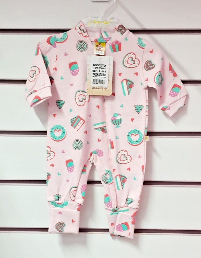 MACACÃO COMPRIDO COTTON ESTAMPADO PREMATURO FRUTO DA MALHA
