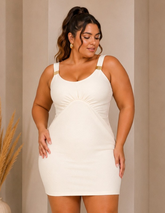 VESTIDO PLUSSIZE (TAM:GG) COM ALÇAS E DETALHE