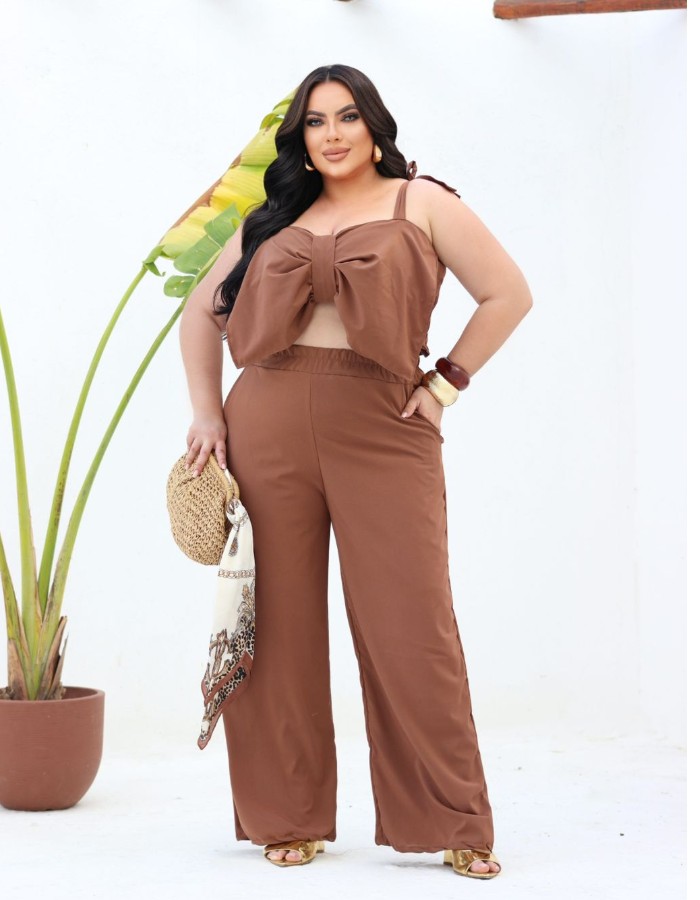 conjunto de calça com crooped laço