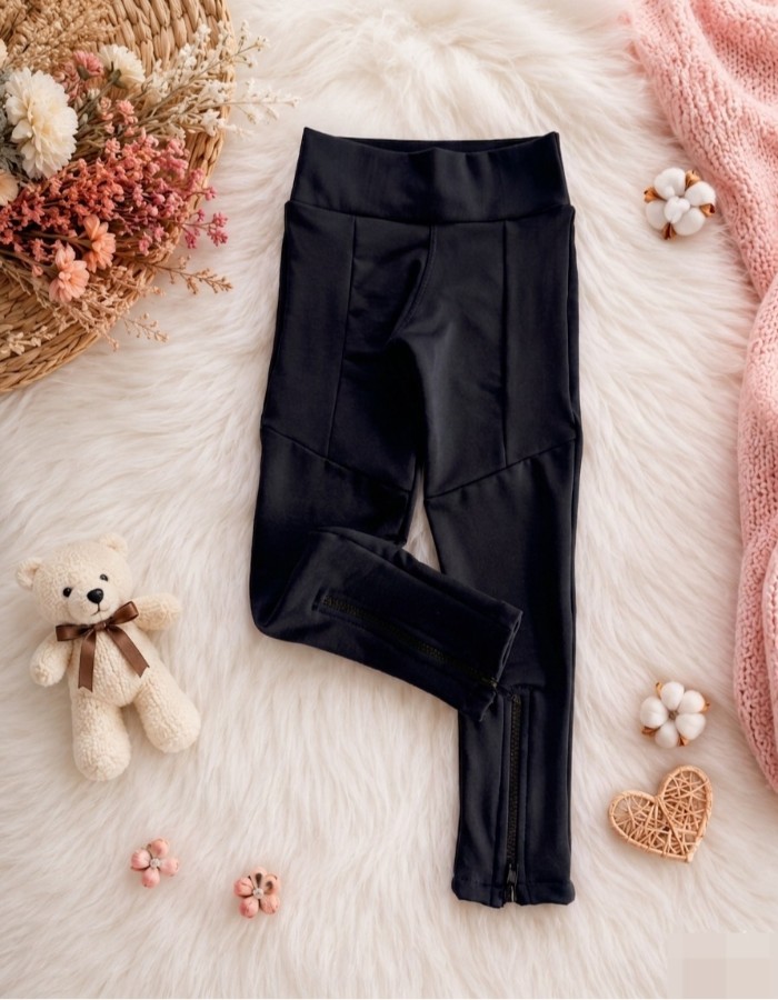 Calça Legging Flanelada com Zíper 