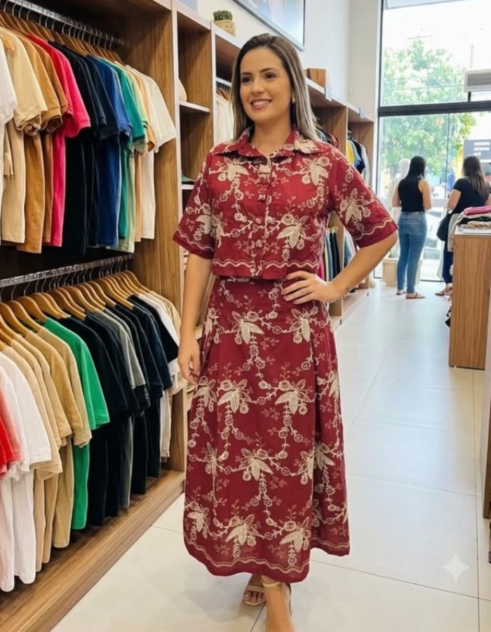 Conjunto em algodão bordado 