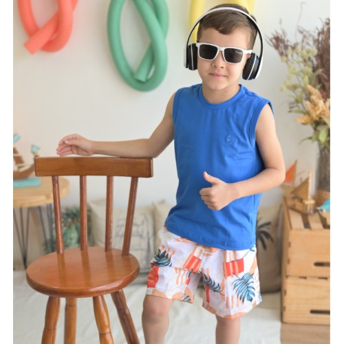 Bermuda tactel folha detalhe laranja