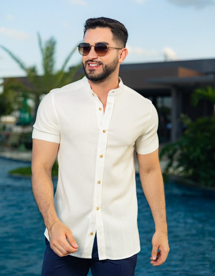 Camisa Linho Premium Gola Padre M/C (R:8-D)
