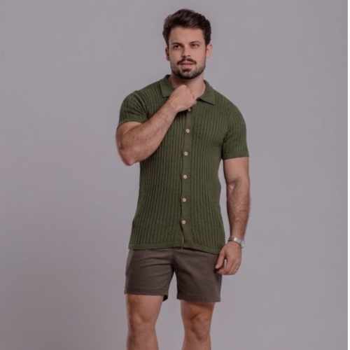 CAMISA TRICÔ CANELADA COM BOTÃO 