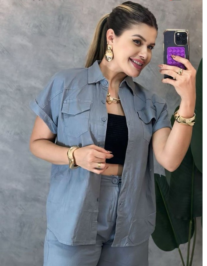 CONJUNTO SHORT BLUSA SARJA