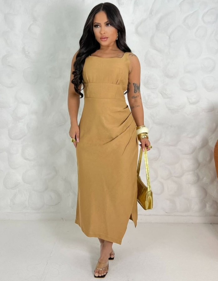 VESTIDO TECIDO MARRANT C/ FENDA