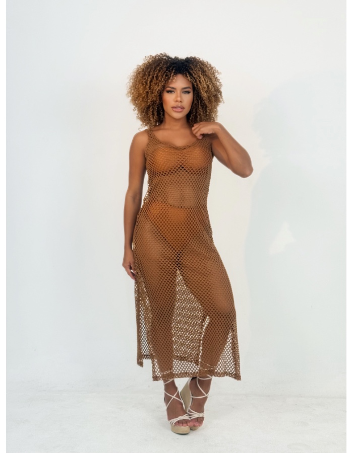 Vestido midi tricô vazado 