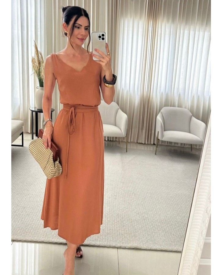 VESTIDO TECIDO MARANTE C/ CINTO