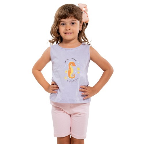 CONJUNTO COTTON INFANTIL CAVALO MARINHO FEMININO