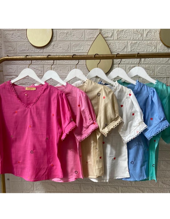 BLUSA LINHO C/ BORDADO DE CORAÇÃO