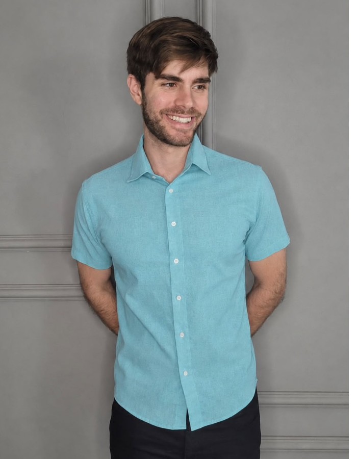 CAMISA MANGA CURTA GOLA AMERICANA LINHO RÚSTICO