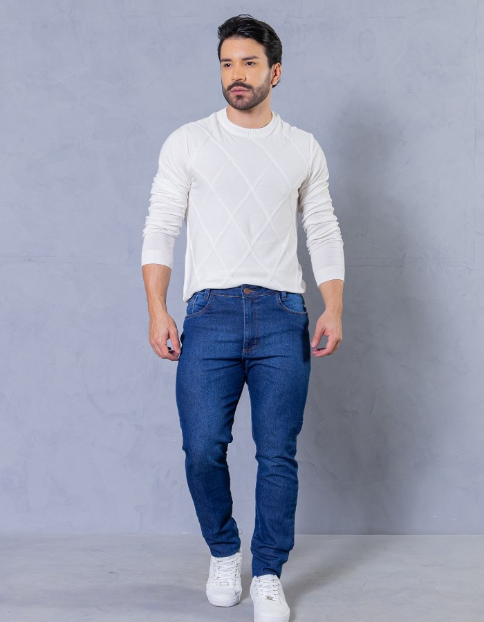 CALÇA MASCULINA AZUL ESCURA COM PISTOLADO