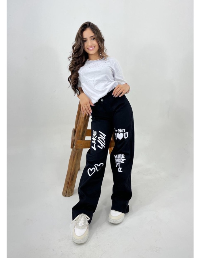 Calça infantil com estampa branca 