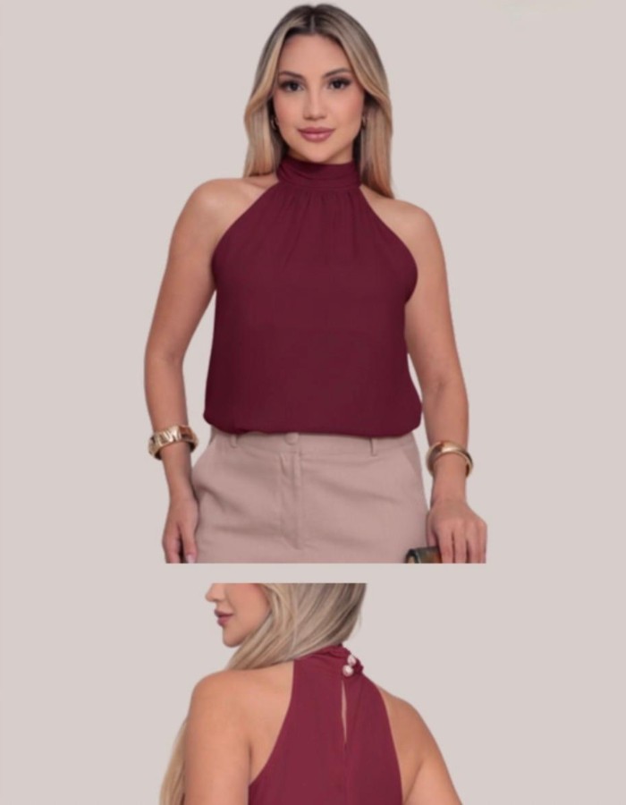 BLUSA CREPE  FORRADA GOLA ALTA