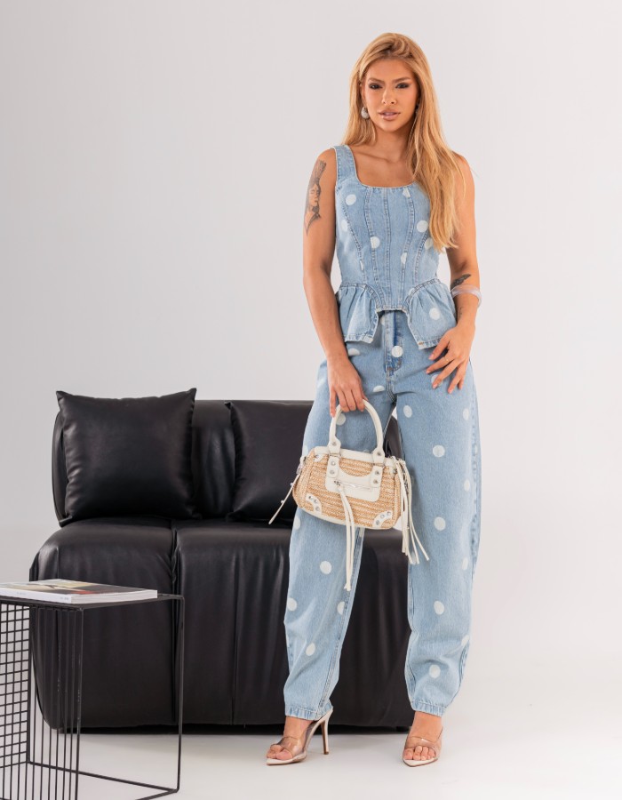 Calça balloon DOT - poá jeans 