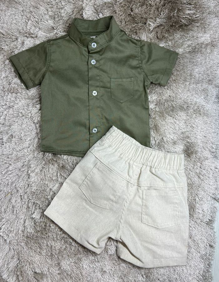 Conjunto camisa social lisa e short Tucan Baby