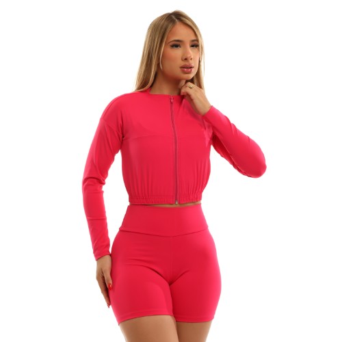CONJUNTO SHORT +TOP+CASACO LISO EMPINA BUMBUM POLIAMIDA LISO