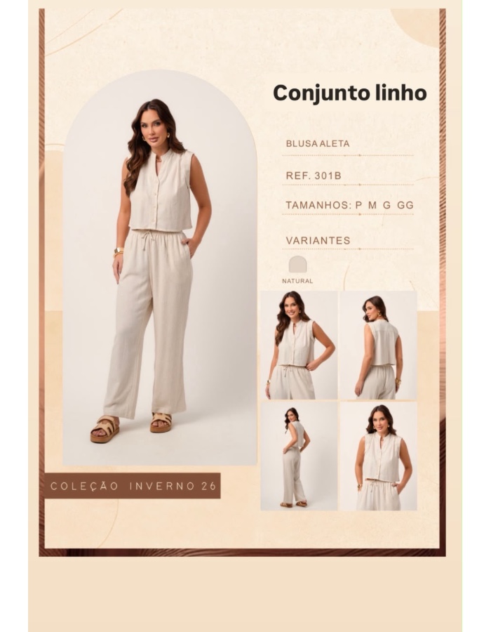 Conjunto de linho c/faixa marron 