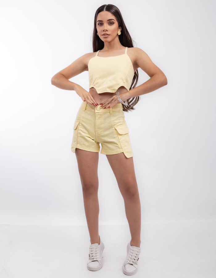 CONJUNTO AMARRAÇÃO SHORT BOLSO PASSANDO(DESGRADEADO)