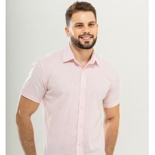 Camisa manga curta linho gola tradicional 