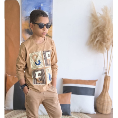 Blusa manga longa estampada bege