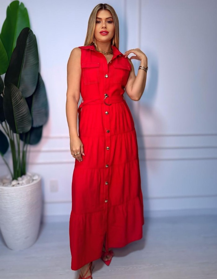 VESTIDO TECIDO IMPECÁVEL IMPORTADO LINHA PREMIUM TODO BOTÃO PESPONTADO