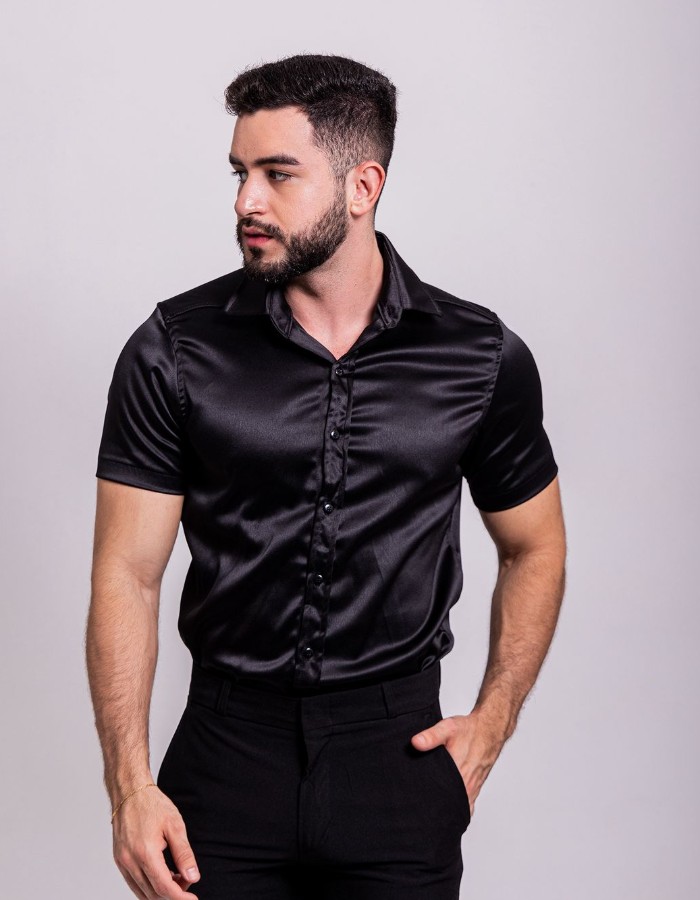 Camisa Acetinada M/C Gola Tradicional