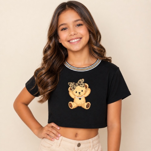 Cropped Gola em Cotton Estampas Ursinho