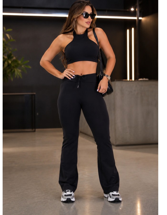CONJUNTO CALÇA FLARE POLIAMIDA COM CORDÃO (Apenas Preto)