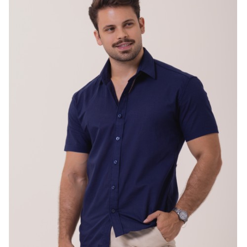 Camisa manga curta linho gola tradicional 