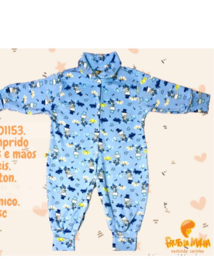 MACACÃO LONGO ESTAMPADO COTTON C/ BOTÃO MASC E FEM 1153 FRUTO DA MALHA