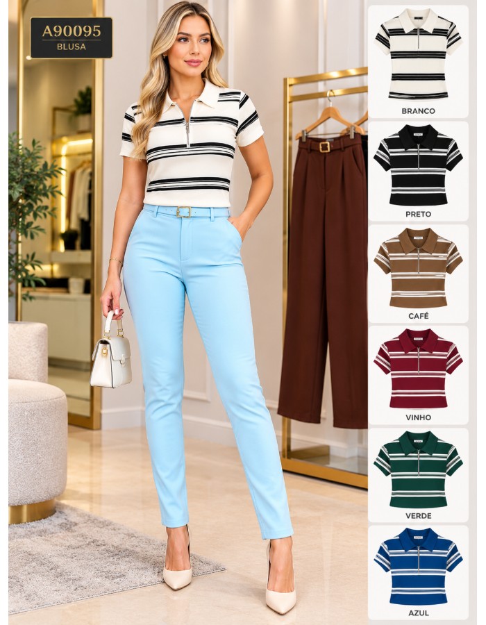 Gola Polo Algodão c/elastano Listrada