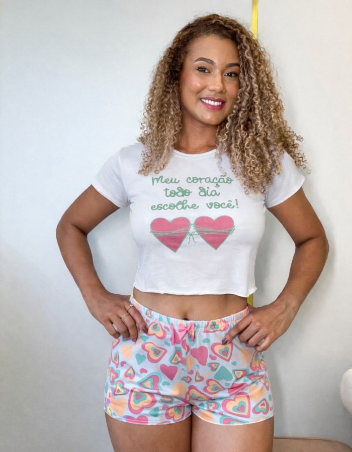 BABY DOLL CROPPED M/MANGA COM SERIGRAFIA