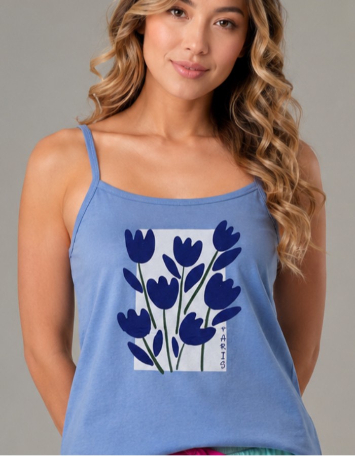 APENAS BLUSA ALÇA-FLORES AZUL