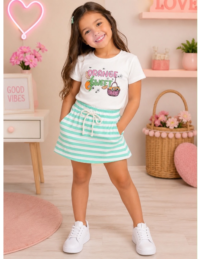 Conjunto frutas short saia confort 