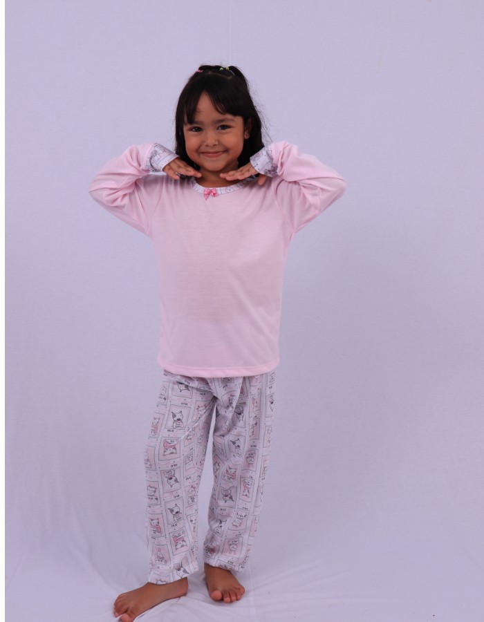 Pijama infantil manga-longa feminino