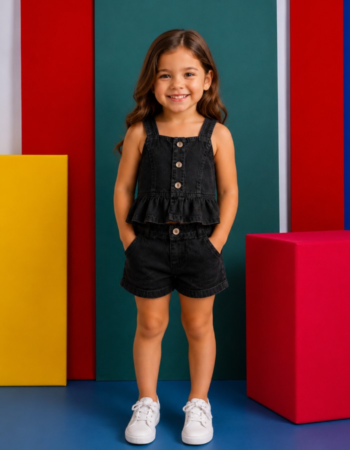Conj. Jeans Babado Black
