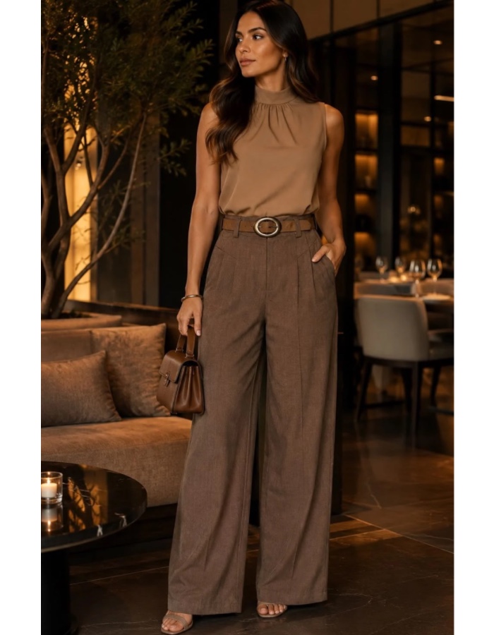 Calça pantalona com cinto 