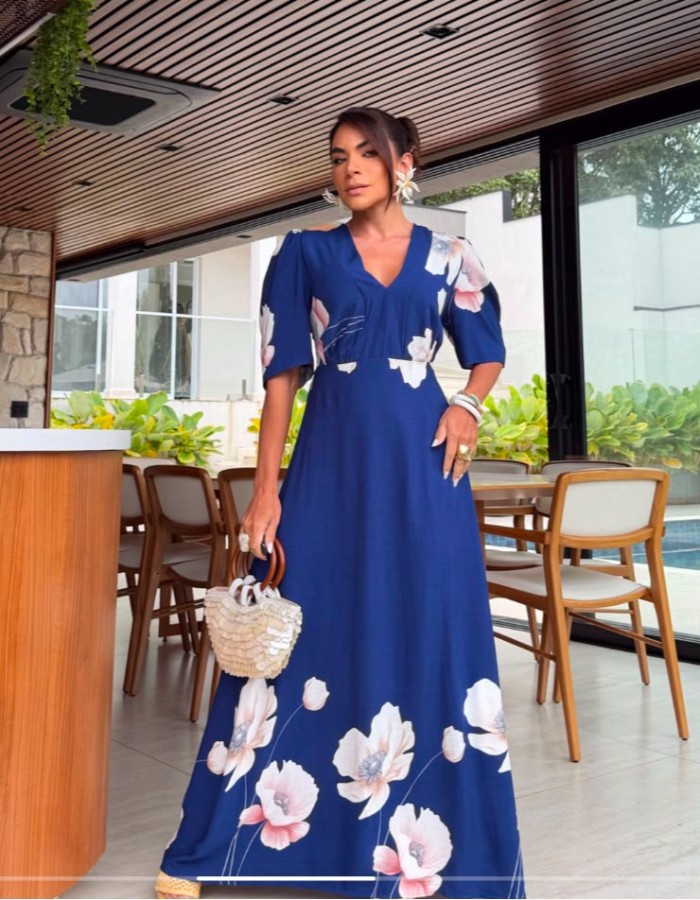 VESTIDO COM MANGA ESTAMPA EXCLUSIVA FORRADO