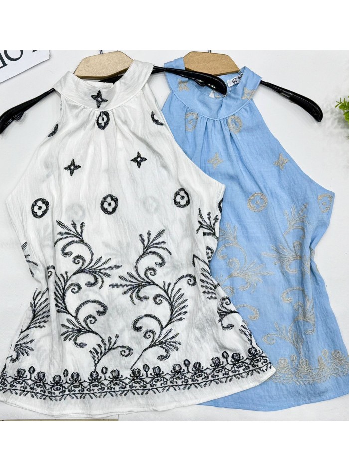 BLUSA DE LINHO C/ DETALHES EM BORDADO