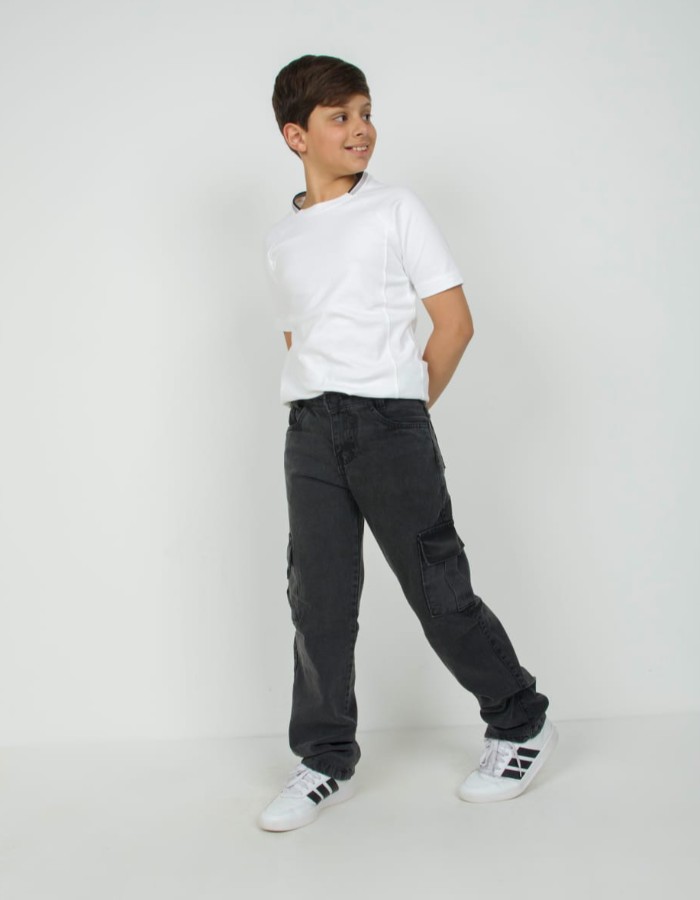 CALÇA CARGO JUVENIL MASCOLINO     PRETO MARMORIZADO