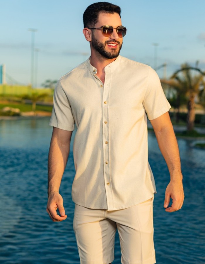 Camisa Linho Premium Gola Padre M/C (R:8-D)